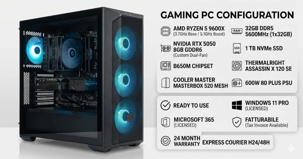 PC Gaming FLUX V1 | Ryzen 5 9600X | RTX 5050 8GB | 32GB DDR5 | 1TB Nvme | Win 11 Pro